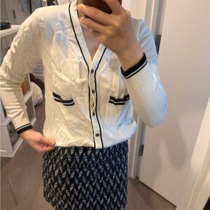 White Cardigan with Black Trim